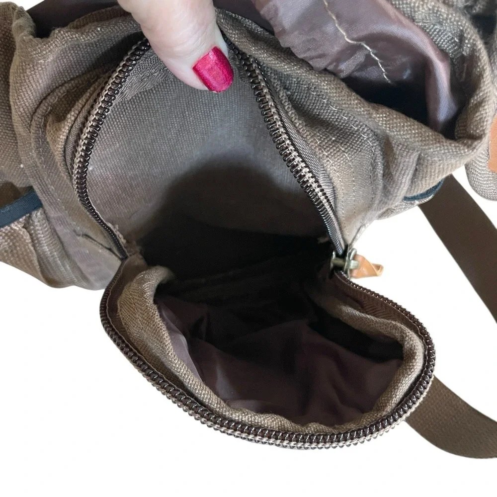 Fox Outdoor Retro Messenger Bag Brown Canvas Leather Trim Shoulder Bag Cargo
